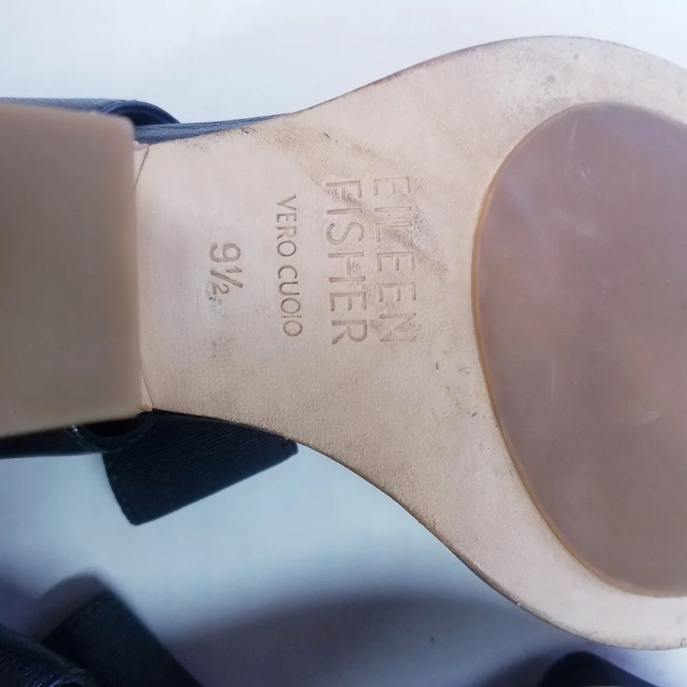 🌸 Eileen Fisher | Leather Wedge Sandal, size 9.5‎ , Black